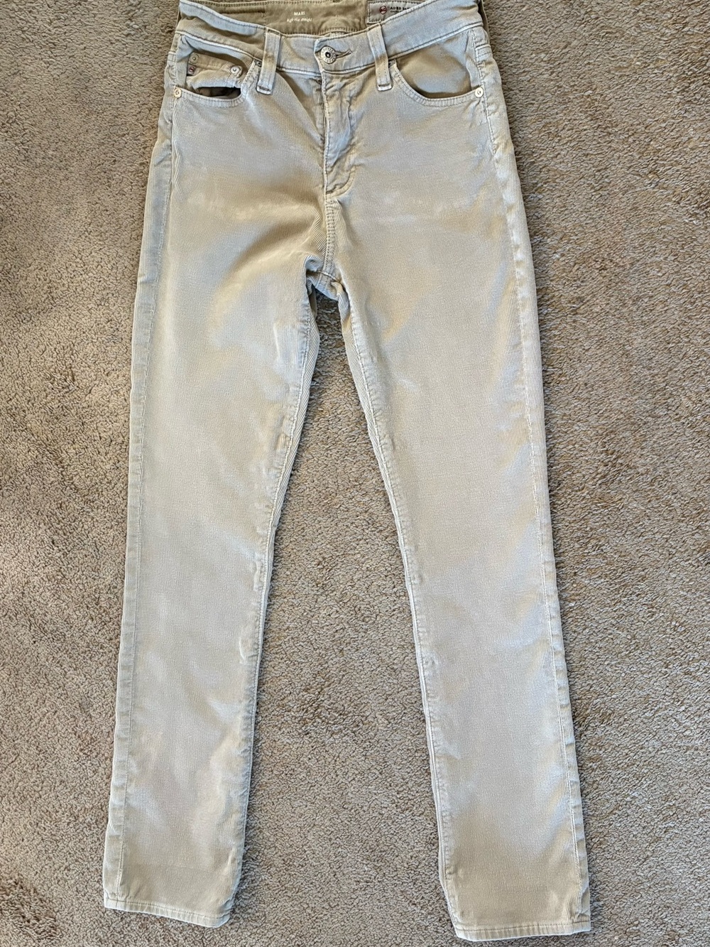 AG Adriano Goldschmied Mari High Rise Slim Straight Beige Corduroy Size 26R
